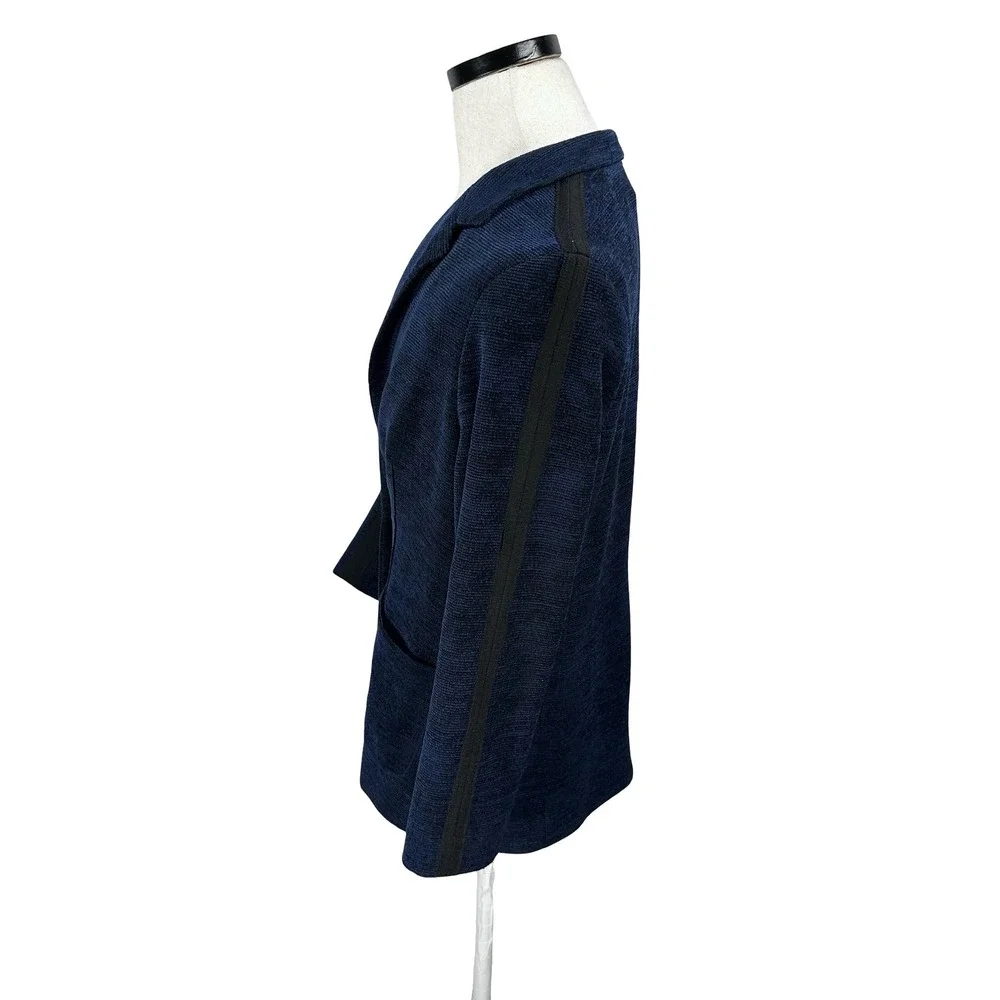 Drew Navy Blue‎ Textured Knit Blazer Jacket Side Stripe Womens Large Made in USA